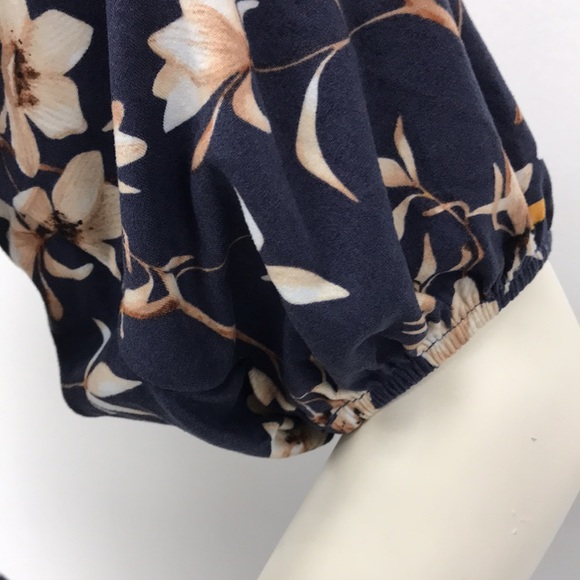 Large Navy Blue Floral Dress with Smocked Waist - Picture 6 of 10